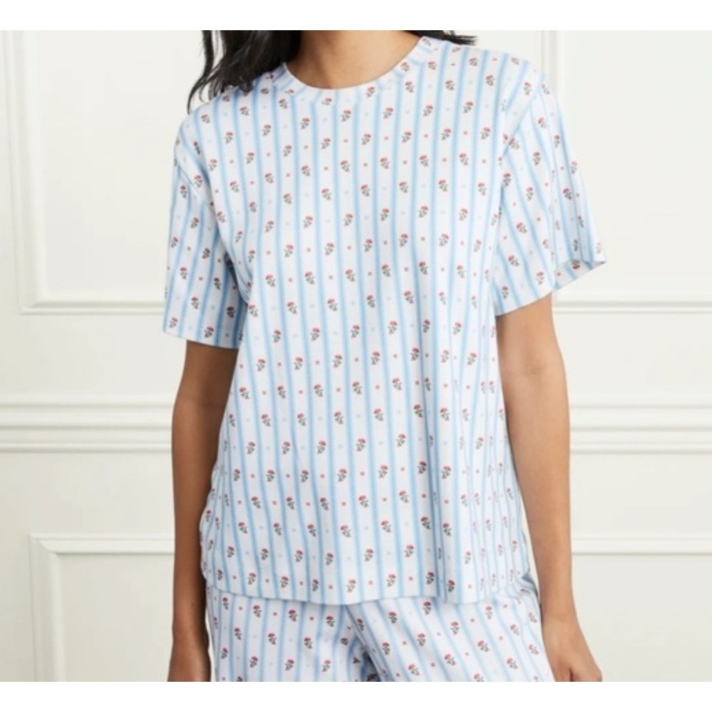 Hill House Charlotte Sleep Tee Womens M Blue White Floral Striped Coastal Sleep
